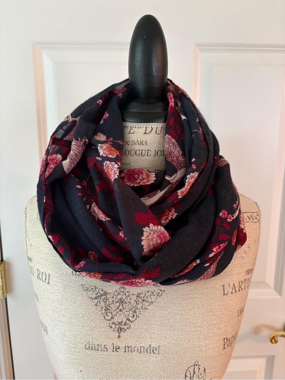 Floral Infinity Scarf - Navy and Burgundy